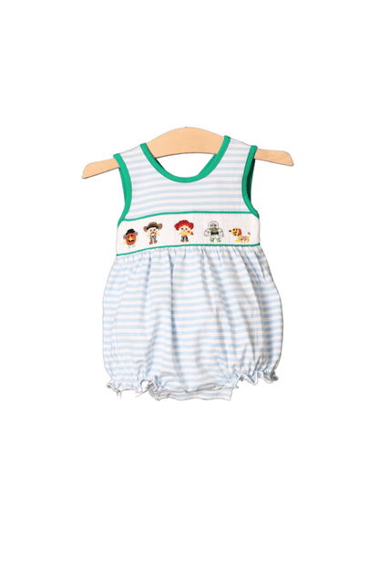 The Smocked Flamingo Apparel & Accessories Pre-Order Smocked Friends Blue Stripe Bow Bubble