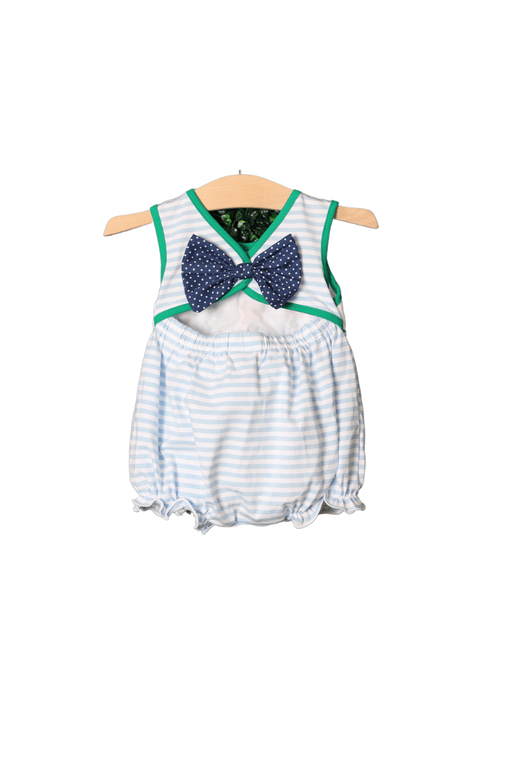 The Smocked Flamingo Apparel & Accessories Pre-Order Smocked Friends Blue Stripe Bow Bubble