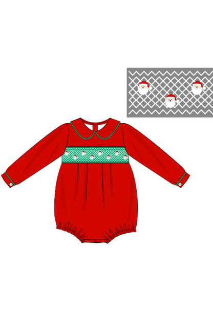 The Smocked Flamingo Apparel & Accessories Pre-Order Smocked Geometric Santa Red/Green Corduroy Bubble