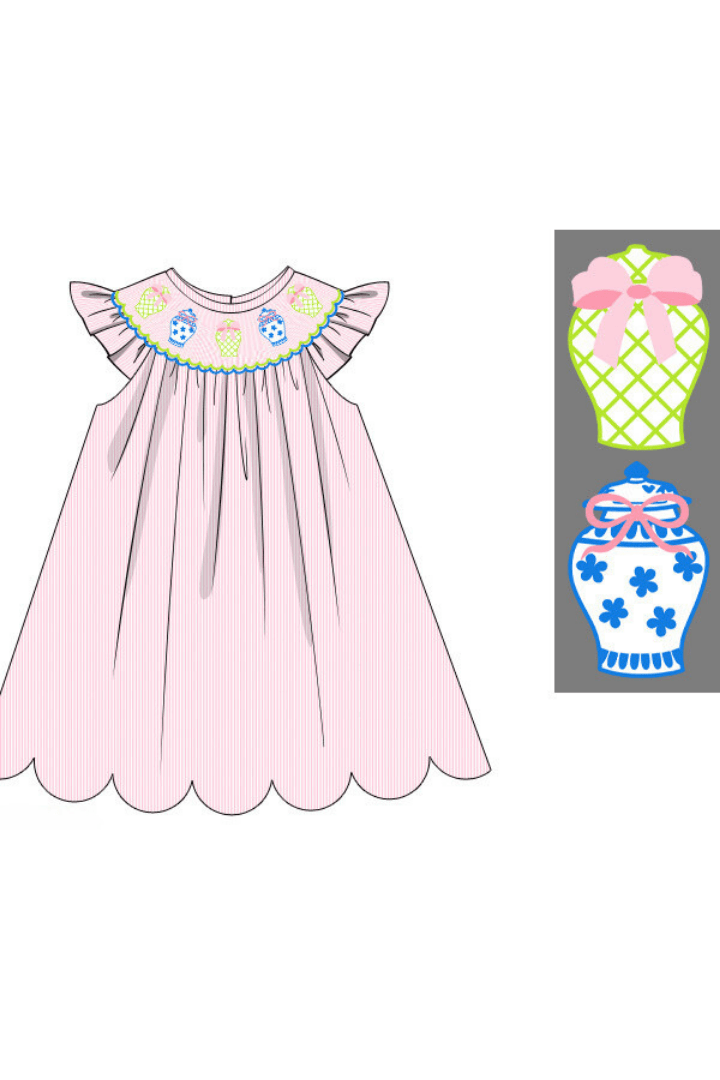 The Smocked Flamingo Apparel & Accessories Pre-Order Smocked Ginger Jar Pink Windowpane Bishop Dress