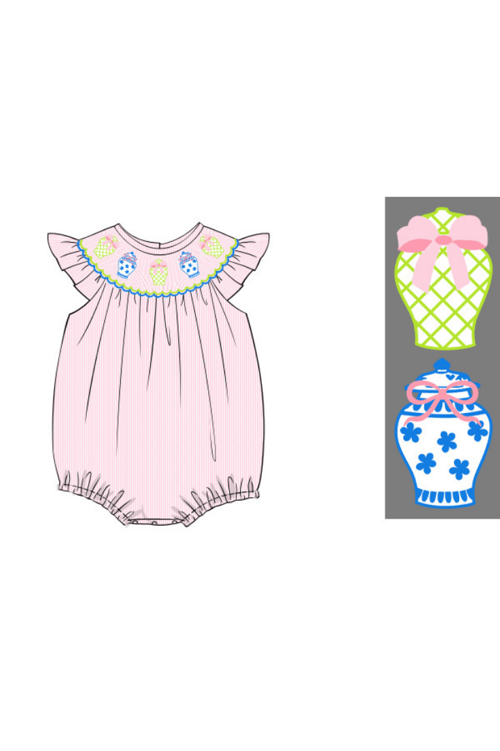 The Smocked Flamingo Apparel & Accessories Pre-Order Smocked Ginger Jar Pink Windowpane Bubble