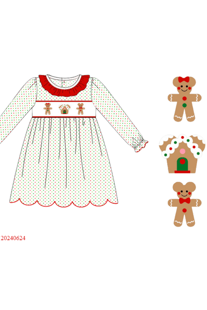 The Smocked Flamingo Apparel & Accessories Pre-Order Smocked Gingerbread Mouse Knit Polka Dot Dress