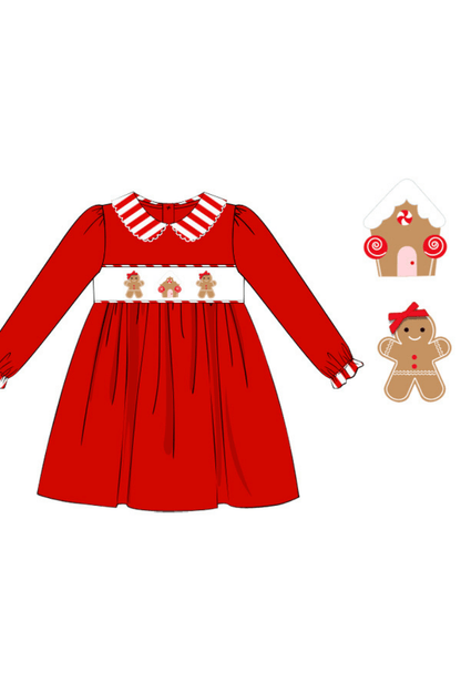 The Smocked Flamingo Apparel & Accessories Pre-Order Smocked Gingerbread Red Knit Dress