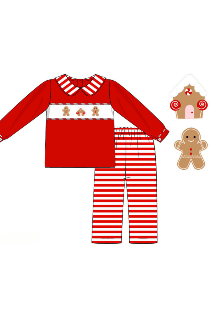 The Smocked Flamingo Apparel & Accessories Pre-Order Smocked Gingerbread Red Knit Pant Set