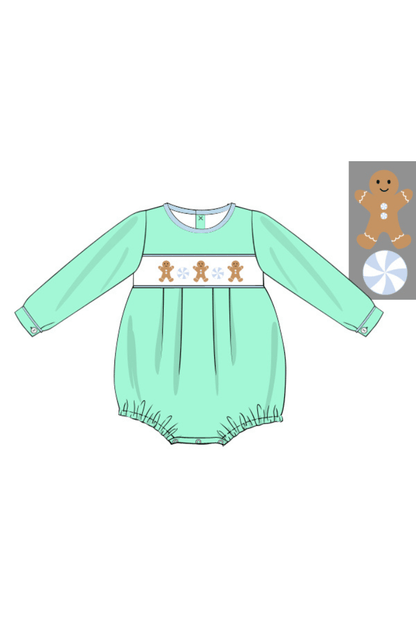 The Smocked Flamingo Apparel & Accessories Pre-Order Smocked Gingerbread Sweets Mint Bubble