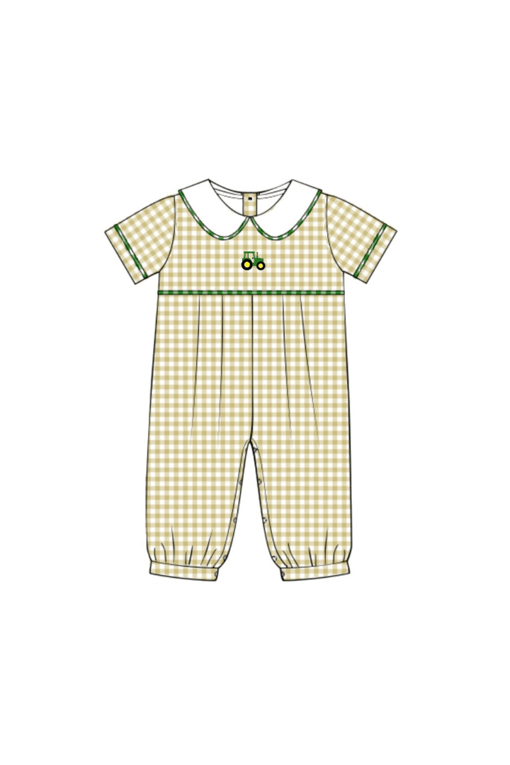 The Smocked Flamingo Apparel & Accessories Pre-Order Smocked Gingham Tractor Romper