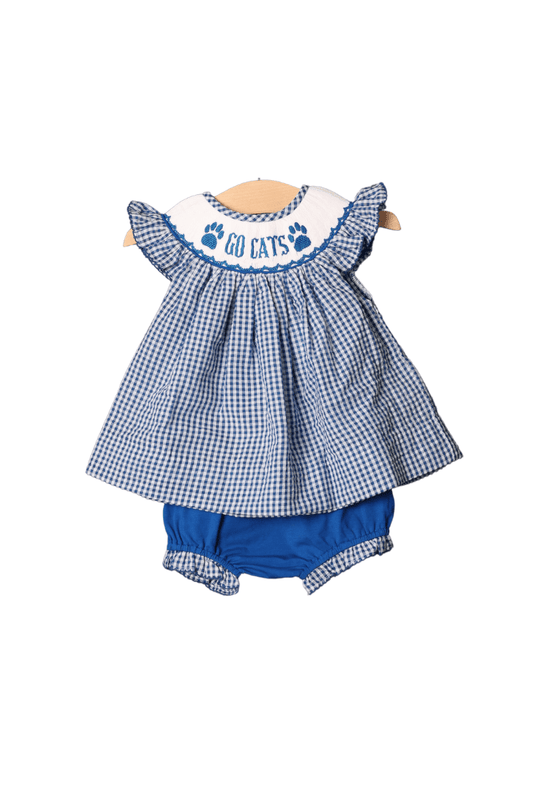 The Smocked Flamingo Apparel & Accessories Pre-Order Smocked Go Cats Blue Bishop Set