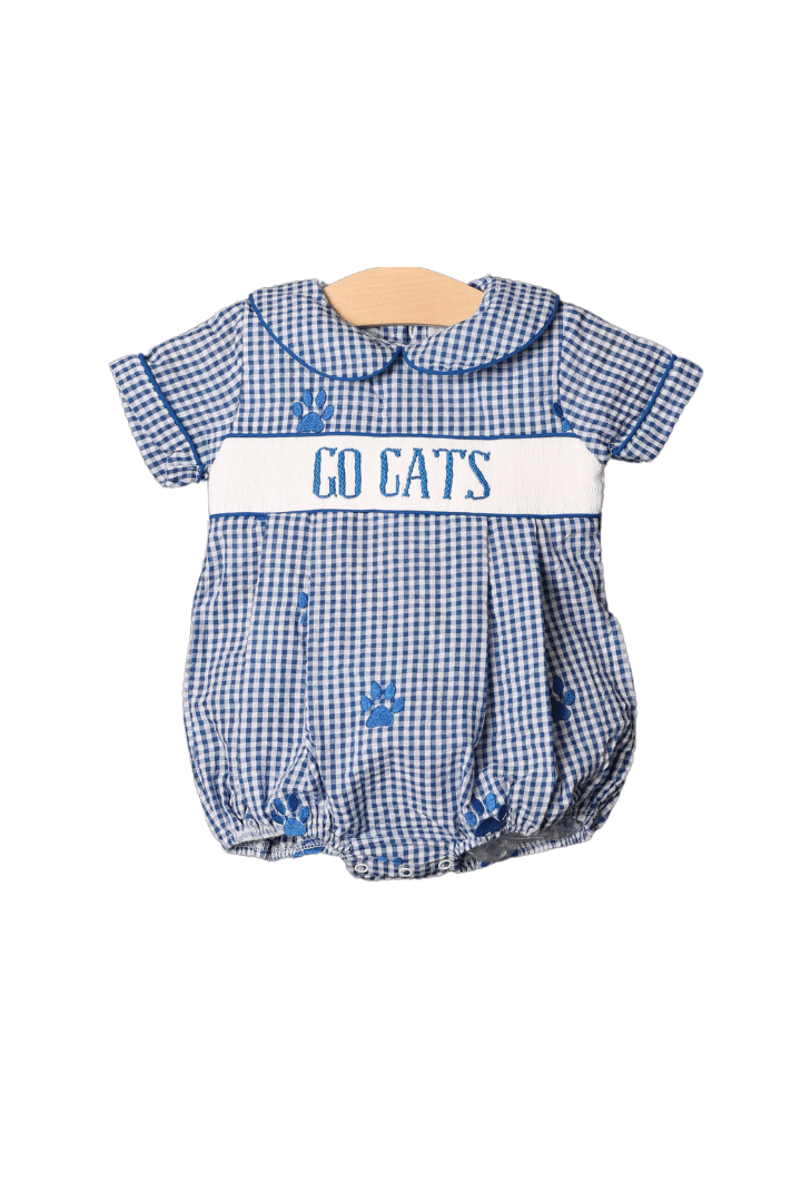 The Smocked Flamingo Apparel & Accessories Pre-Order Smocked Go Cats Blue Gingham Bubble