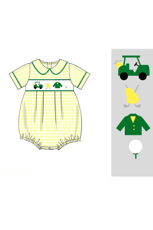 The Smocked Flamingo Apparel & Accessories Pre-Order Smocked Golf Classics Yellow Gingham Boy Bubble