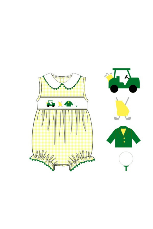 The Smocked Flamingo Apparel & Accessories Pre-Order Smocked Golf Classics Yellow Gingham Bubble