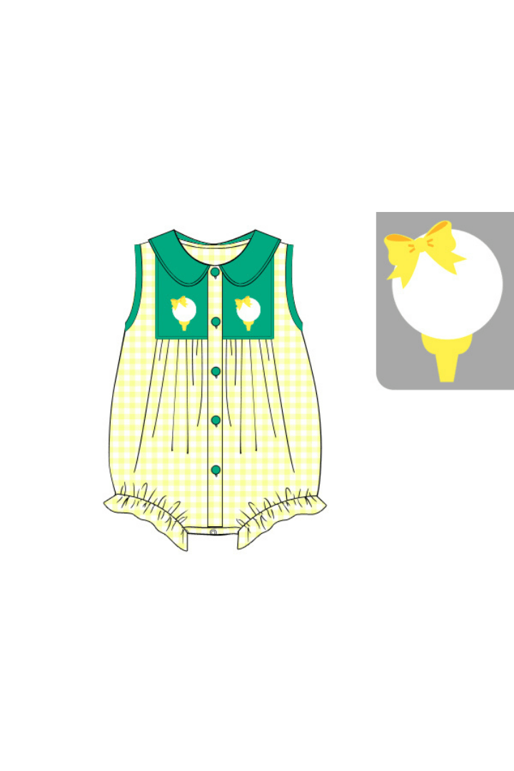 The Smocked Flamingo Apparel & Accessories Pre-Order Smocked Golf Yellow Gingham Bow Bubble