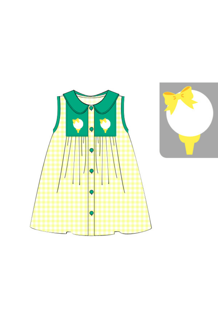 The Smocked Flamingo Apparel & Accessories Pre-Order Smocked Golf Yellow Gingham Bow Dress