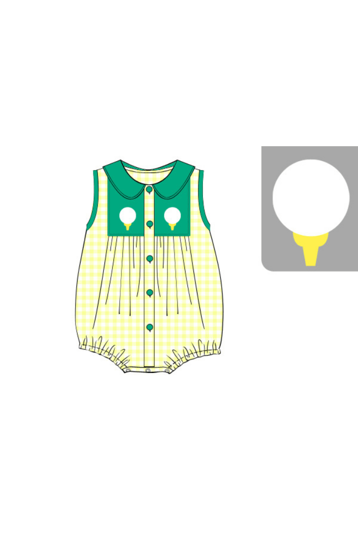 The Smocked Flamingo Apparel & Accessories Pre-Order Smocked Golf Yellow Gingham Bubble