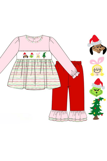 The Smocked Flamingo Apparel & Accessories Pre-Order Smocked Grouch Multi Color Stripe Pant Set