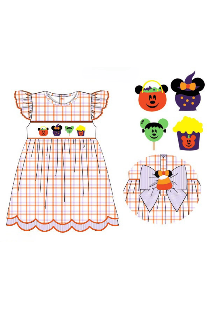 The Smocked Flamingo Apparel & Accessories Pre-Order Smocked Halloween Mouse Treats Plaid Dress