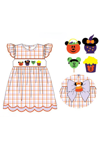 The Smocked Flamingo Apparel & Accessories Pre-Order Smocked Halloween Mouse Treats Plaid Dress