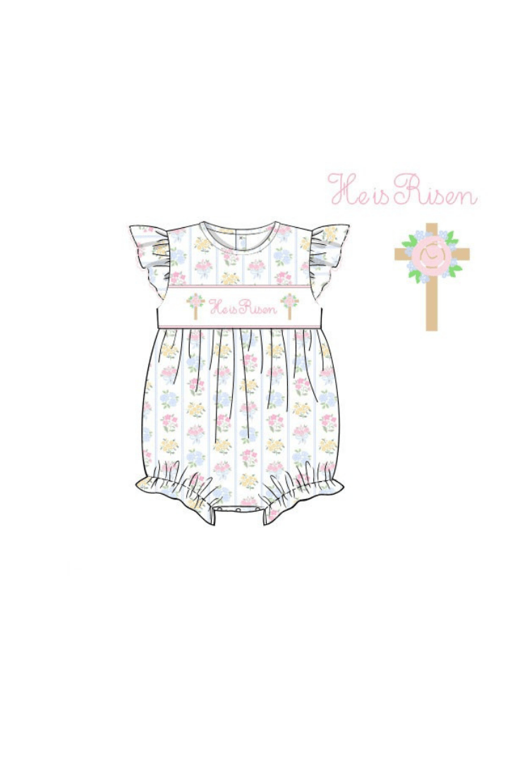 The Smocked Flamingo Apparel & Accessories Pre-Order Smocked He Is Risen Floral Cross Bubble