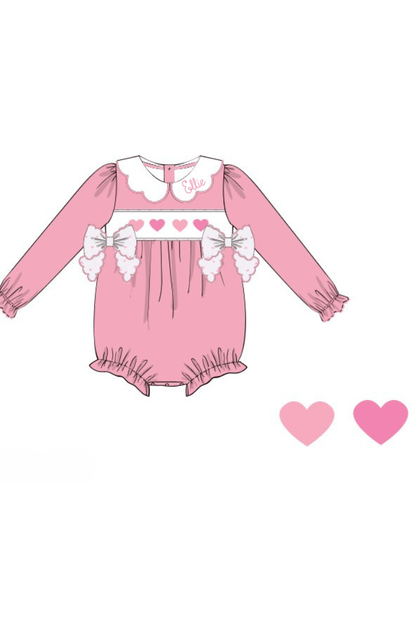The Smocked Flamingo Apparel & Accessories Pre-Order Smocked Heart Pink Corduroy Bow Bubble
