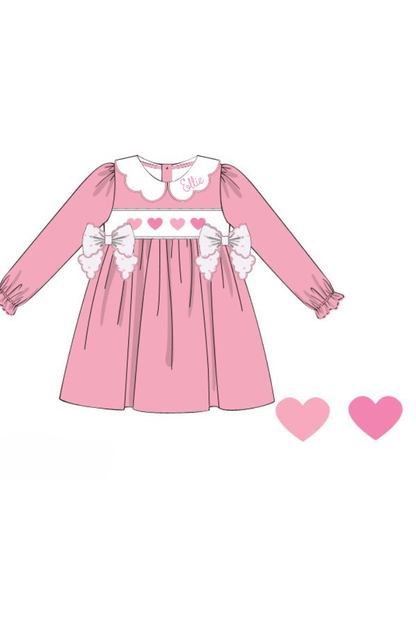 The Smocked Flamingo Apparel & Accessories Pre-Order Smocked Heart Pink Corduroy Bow Dress