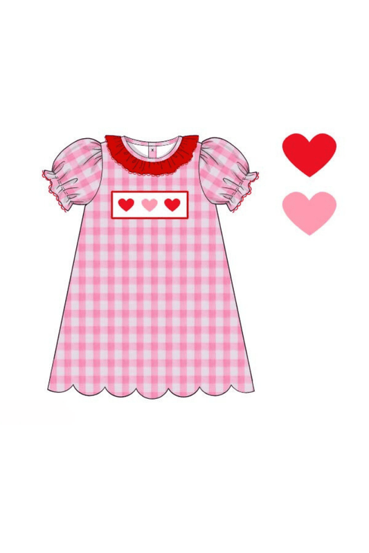 The Smocked Flamingo Apparel & Accessories Pre-Order Smocked Heart Pink Seersucker Dress