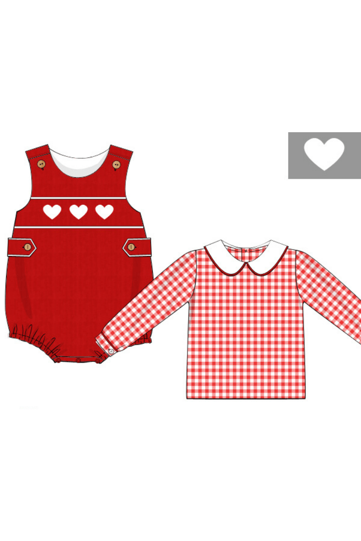 The Smocked Flamingo Apparel & Accessories Pre-Order Smocked Heart Red Corduroy Bubble Set