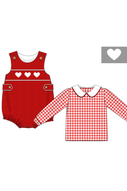 The Smocked Flamingo Apparel & Accessories Pre-Order Smocked Heart Red Corduroy Bubble Set