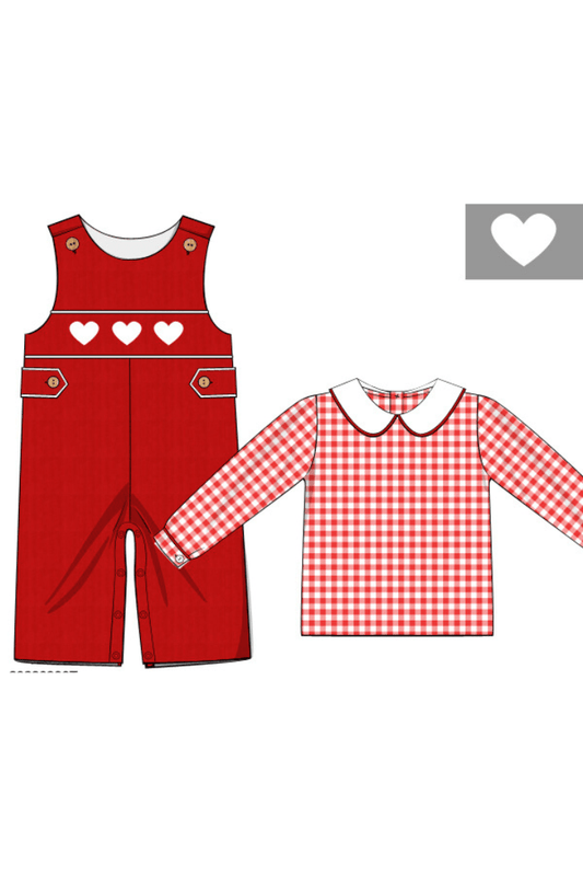 The Smocked Flamingo Apparel & Accessories Pre-Order Smocked Heart Red Corduroy Longall Set