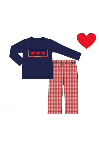 The Smocked Flamingo Apparel & Accessories Pre-Order Smocked Heart Red Seersucker Gingham Pant Set