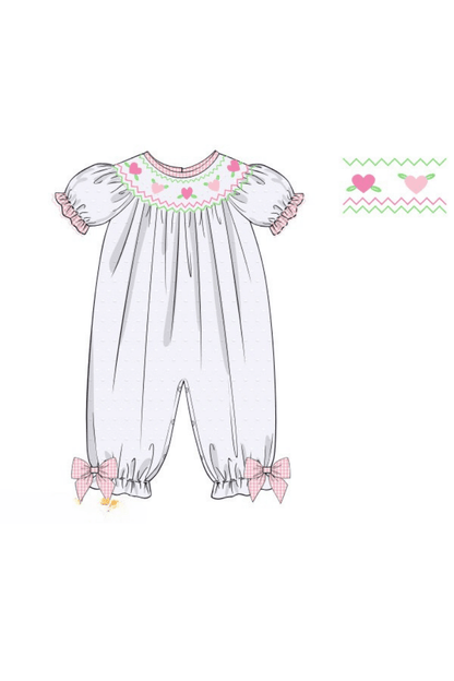 The Smocked Flamingo Apparel & Accessories Pre-Order Smocked Heart Swiss Dot/Pink Gingham Romper