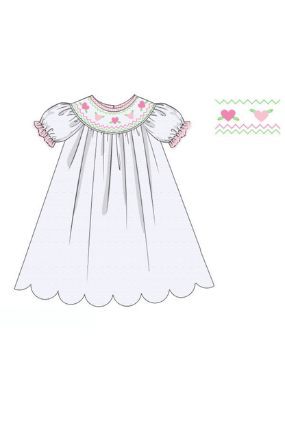 The Smocked Flamingo Apparel & Accessories Pre-Order Smocked Heart Swiss Dot/Pink Gingham Scalloped Dress