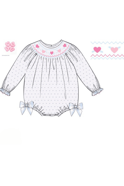 The Smocked Flamingo Apparel & Accessories Pre-Order Smocked Hearts Swiss Dot/Gingham Bishop Bubble