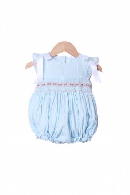 The Smocked Flamingo Apparel & Accessories Pre-Order Smocked Heirloom Blue Linen Bow Bubble