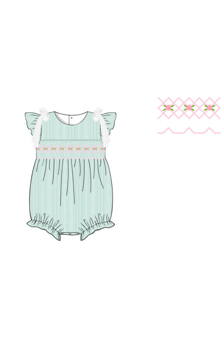 The Smocked Flamingo Apparel & Accessories Pre-Order Smocked Heirloom Blue Linen Bow Bubble