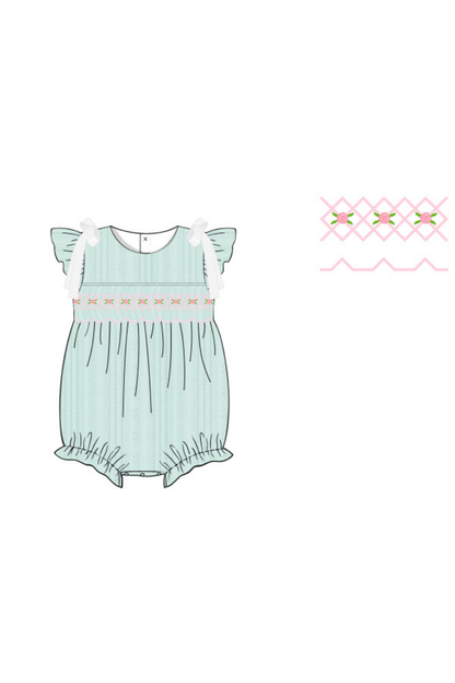 The Smocked Flamingo Apparel & Accessories Pre-Order Smocked Heirloom Blue Linen Bow Bubble