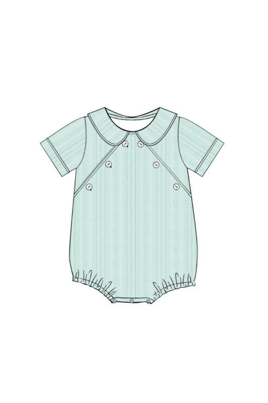 The Smocked Flamingo Apparel & Accessories Pre-Order Smocked Heirloom Blue Linen Button Bubble