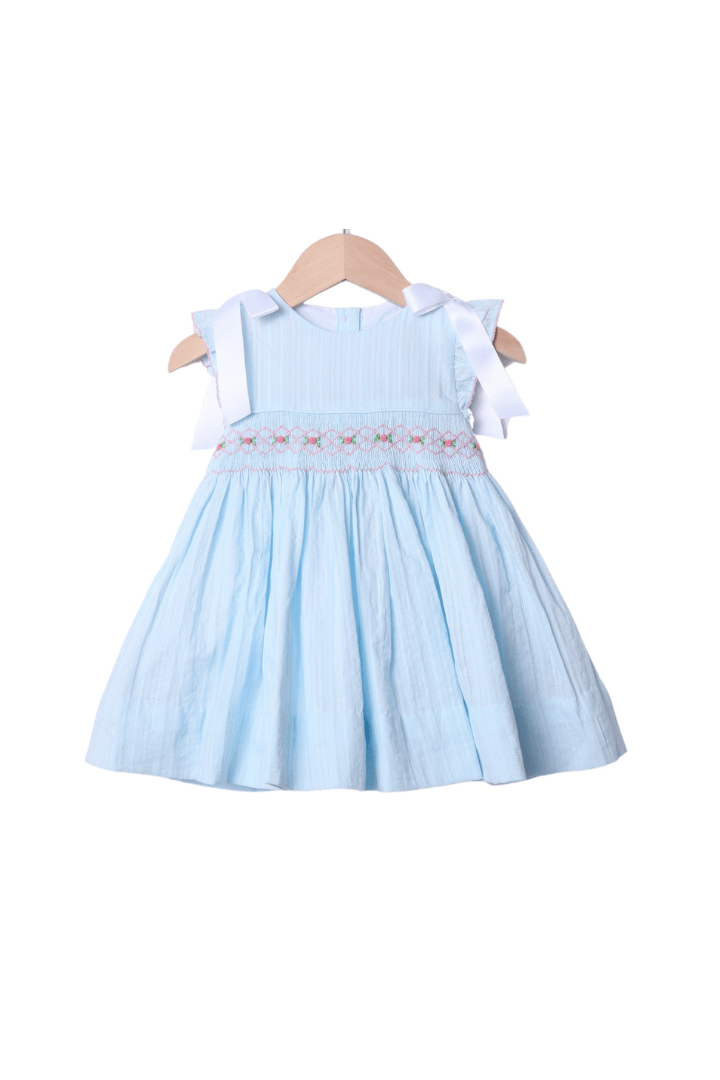The Smocked Flamingo Apparel & Accessories Pre-Order Smocked Heirloom Blue Linen Dress
