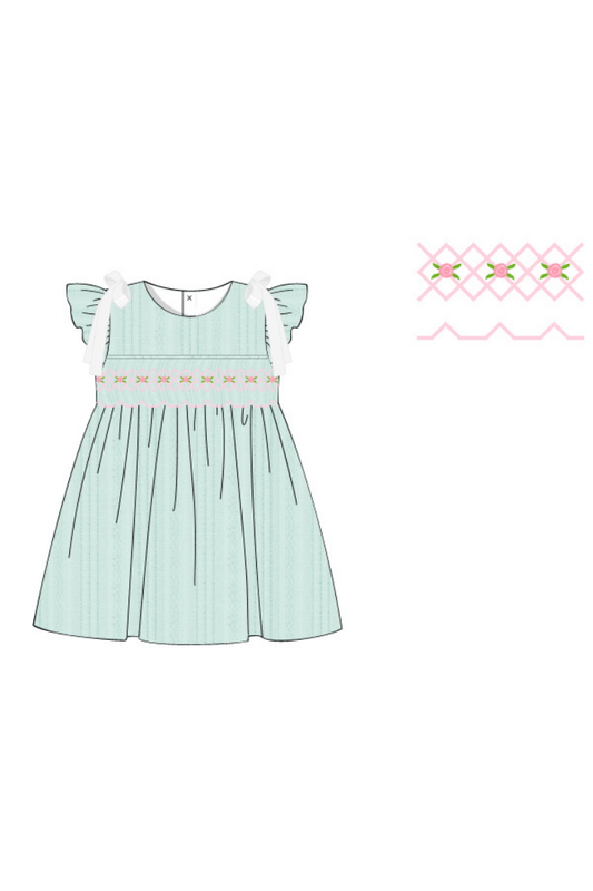 The Smocked Flamingo Apparel & Accessories Pre-Order Smocked Heirloom Blue Linen Dress