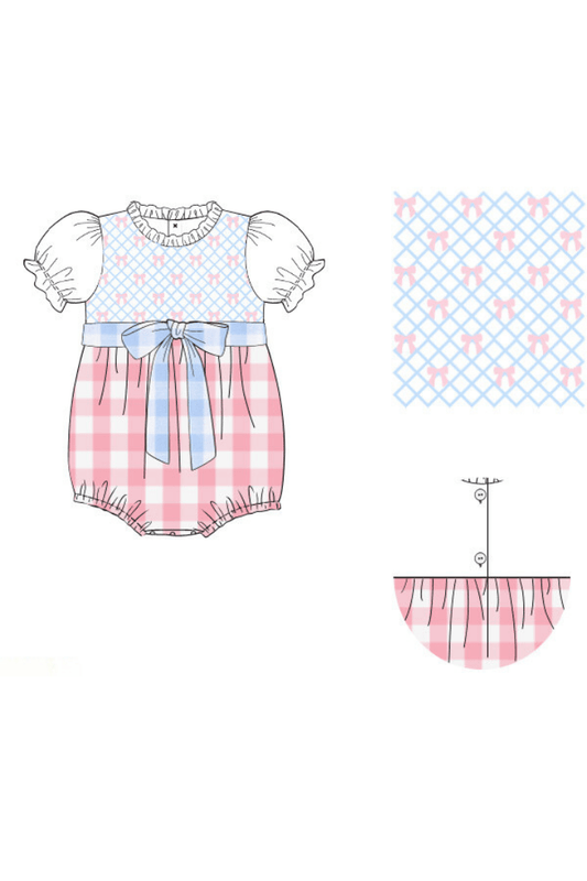 The Smocked Flamingo Apparel & Accessories Pre-Order Smocked Heirloom Bunny Blue Gingham Bubble