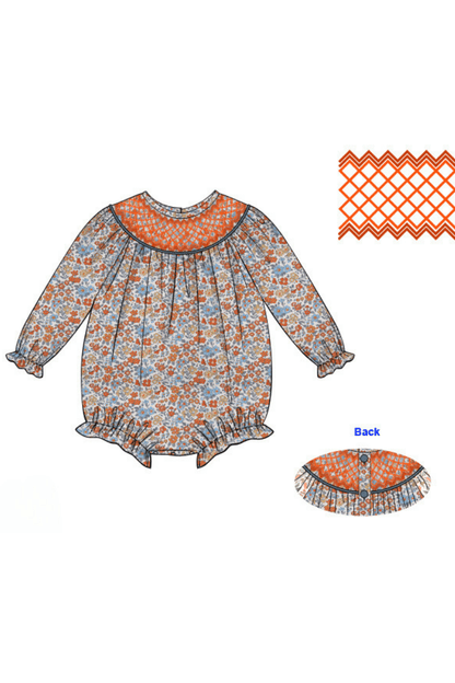 The Smocked Flamingo Apparel & Accessories Pre-Order Smocked Heirloom Fall Floral Bubble