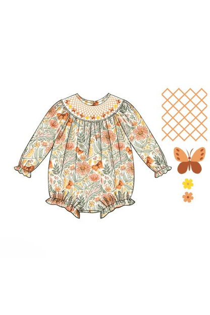 The Smocked Flamingo Apparel & Accessories Pre-Order Smocked Heirloom Fall Floral Butterfly Bubble
