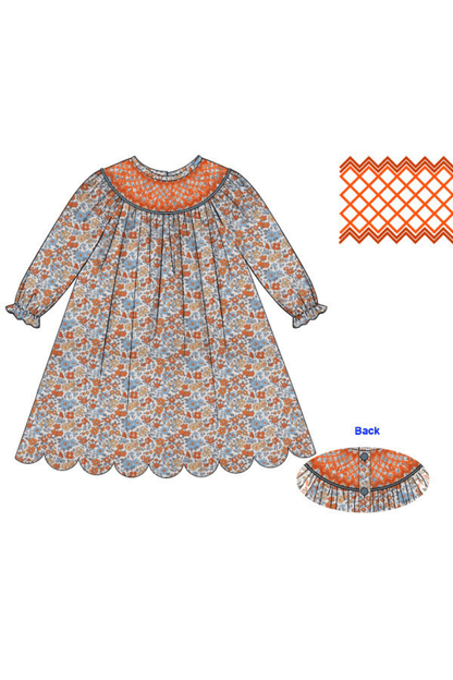 The Smocked Flamingo Apparel & Accessories Pre-Order Smocked Heirloom Fall Floral Dress