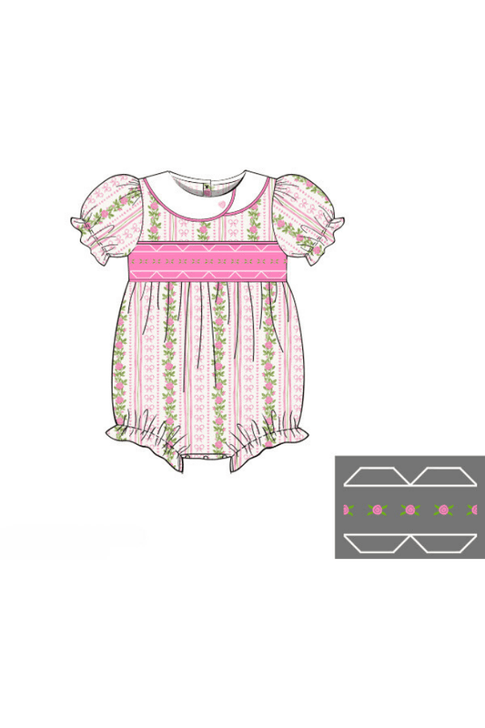 The Smocked Flamingo Apparel & Accessories Pre-Order Smocked Heirloom Fancy Floral Short Sleeve Bubble