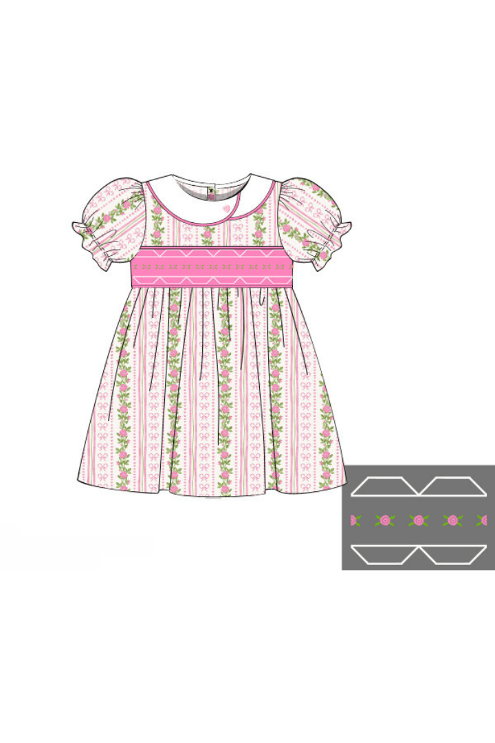 The Smocked Flamingo Apparel & Accessories Pre-Order Smocked Heirloom Fancy Floral Short Sleeve Dress