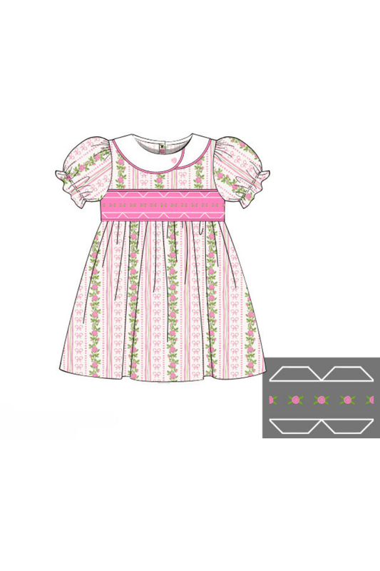 The Smocked Flamingo Apparel & Accessories Pre-Order Smocked Heirloom Fancy Floral Short Sleeve Dress