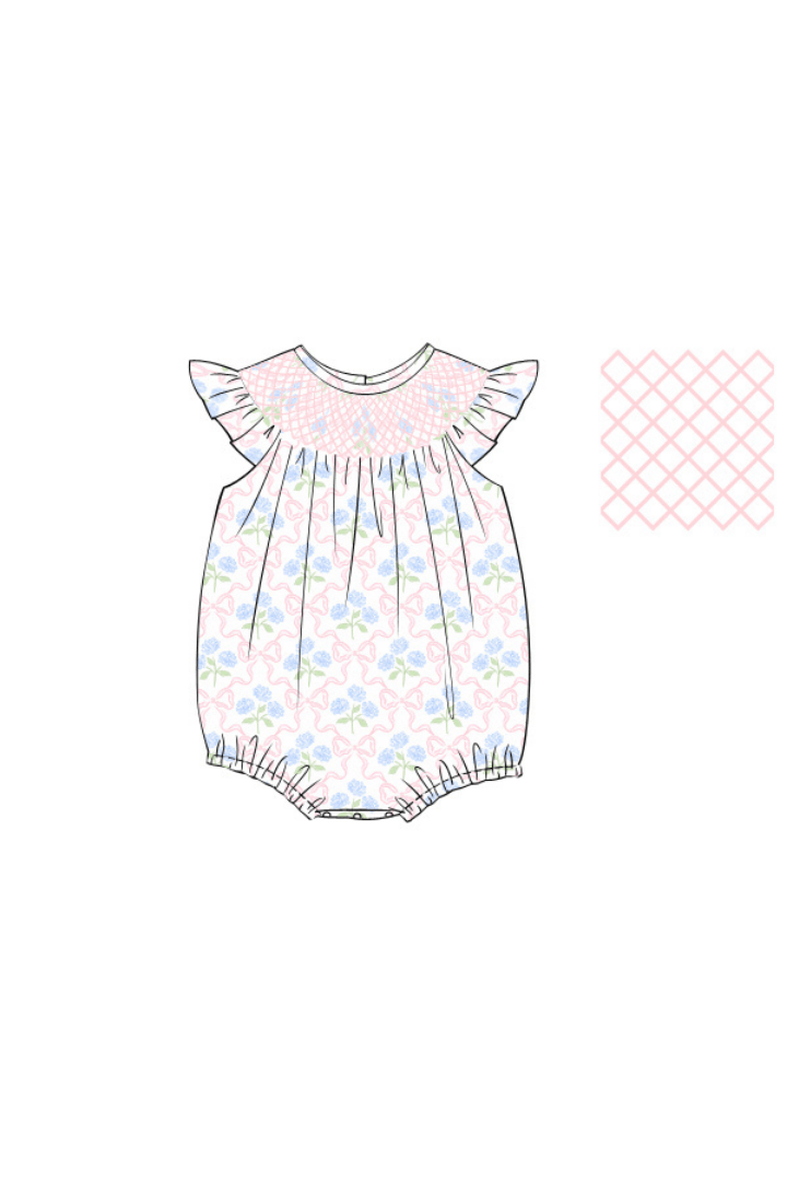 The Smocked Flamingo Apparel & Accessories Pre-Order Smocked Heirloom Hydrangea Bow Bubble