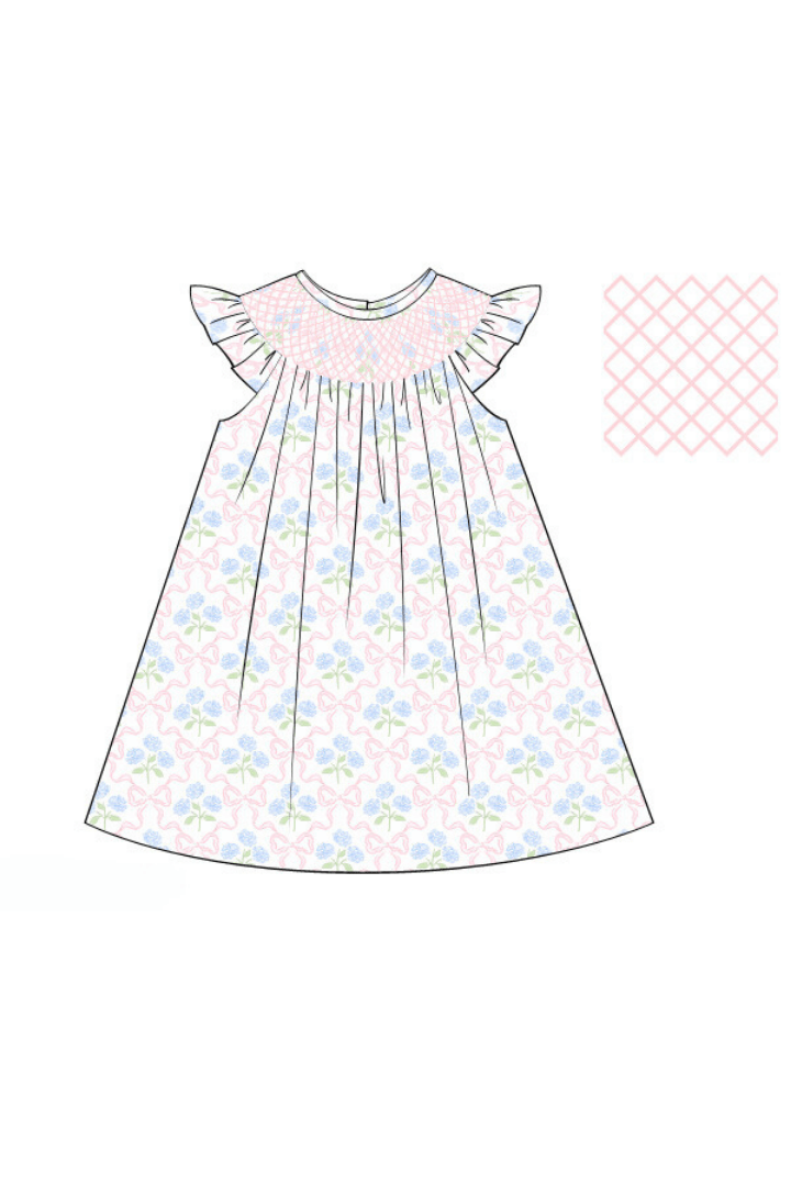 The Smocked Flamingo Apparel & Accessories Pre-Order Smocked Heirloom Hydrangea Bow Dress