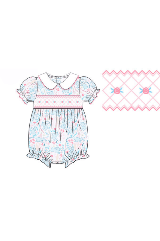 The Smocked Flamingo Apparel & Accessories Pre-Order Smocked Heirloom Pastel Bunny Knit Bubble