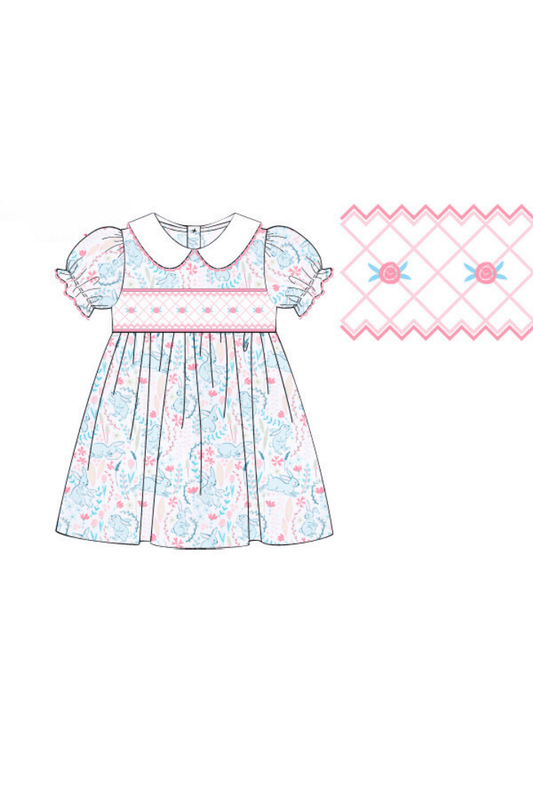 The Smocked Flamingo Apparel & Accessories Pre-Order Smocked Heirloom Pastel Bunny Knit Dress