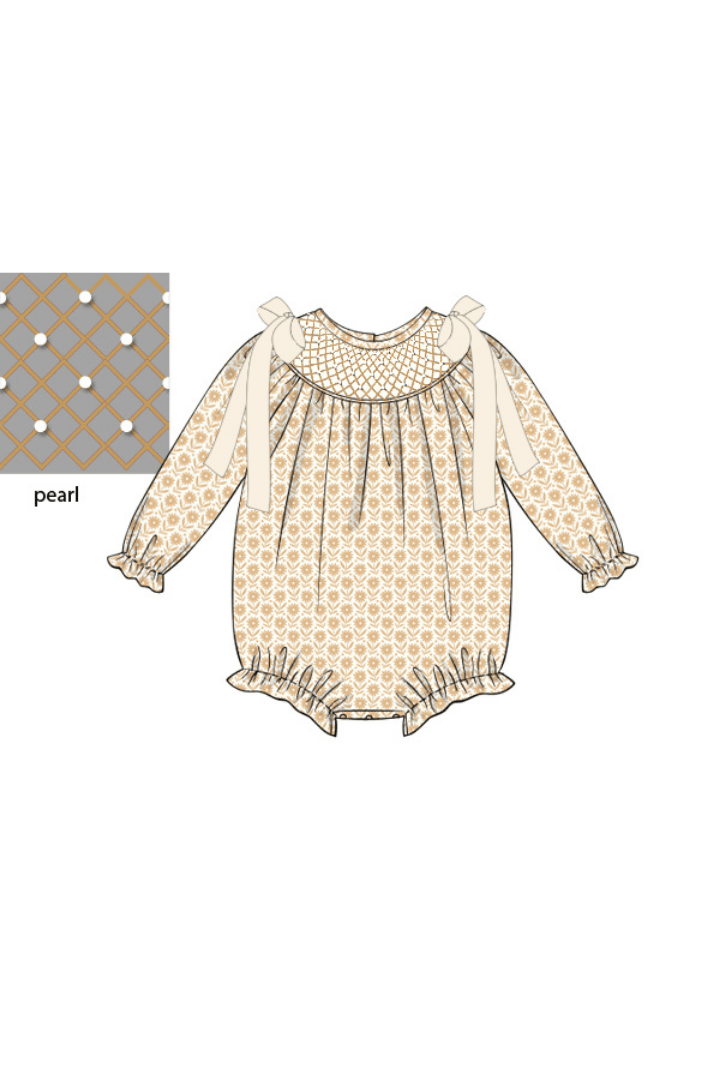 The Smocked Flamingo Apparel & Accessories Pre-Order Smocked Heirloom Pearl Cream Floral Corduroy Bubble