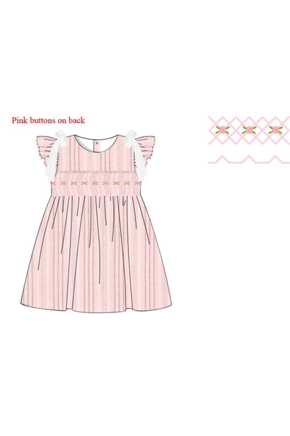The Smocked Flamingo Apparel & Accessories Pre-Order Smocked Heirloom Pink Linen Rosette Dress